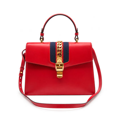 Gucci Sylvie Red Web Top Handle Bag