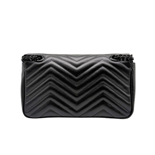 Gucci Black Chevron GG Marmont Shoulder Bag