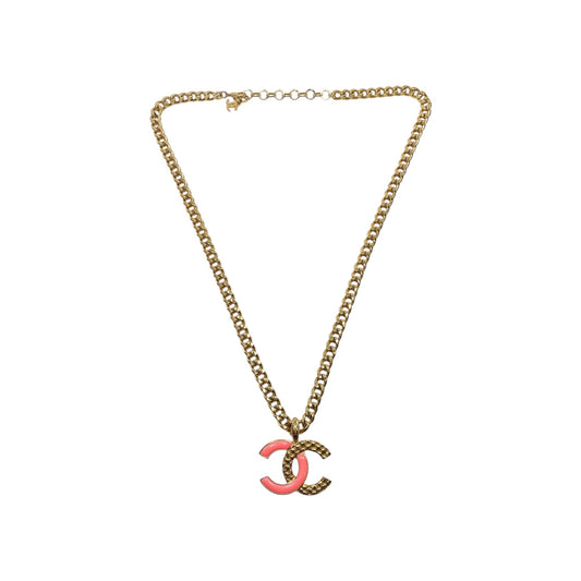 Chanel Pink Enamel CC Logo Necklace