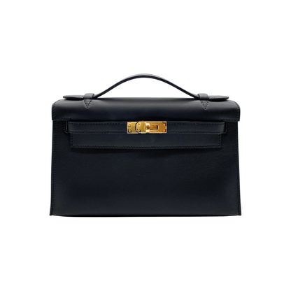 Hermes Kelly Pochette Black Swift Gold Hardware