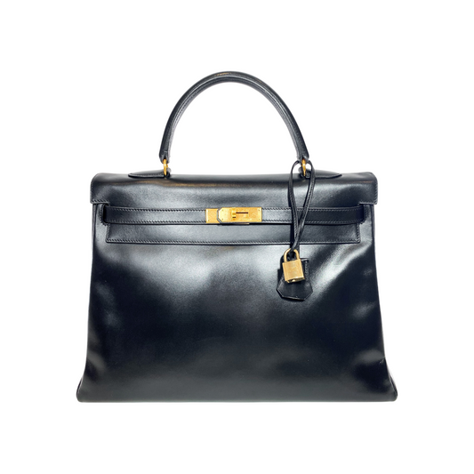 Hermes Kelly 35 Retourne Black Box Gold Hardware