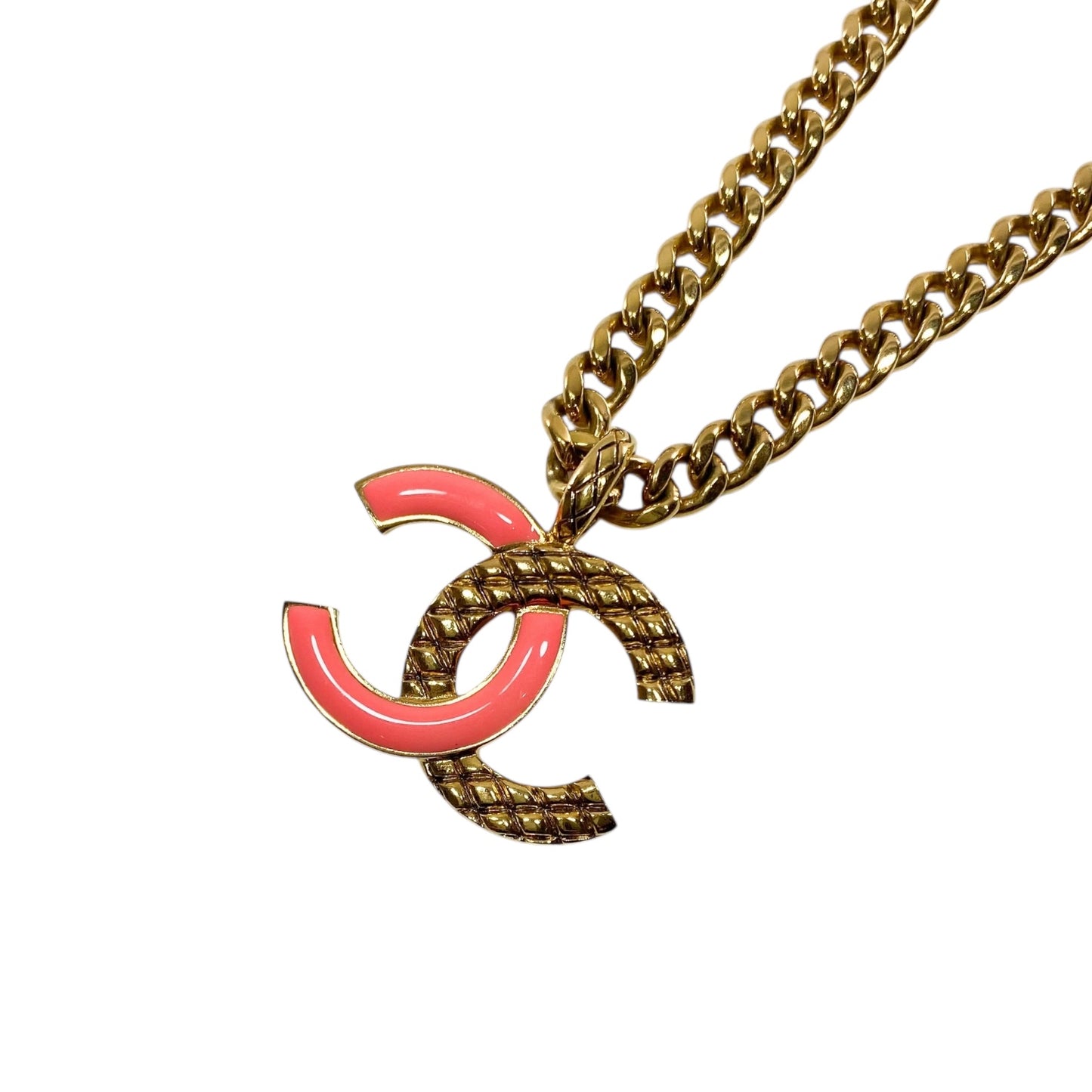 Chanel Pink Enamel CC Logo Necklace