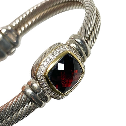 David Yurman Garnet Diamond 18k Gold Sterling Silver Double Cable Bracelet