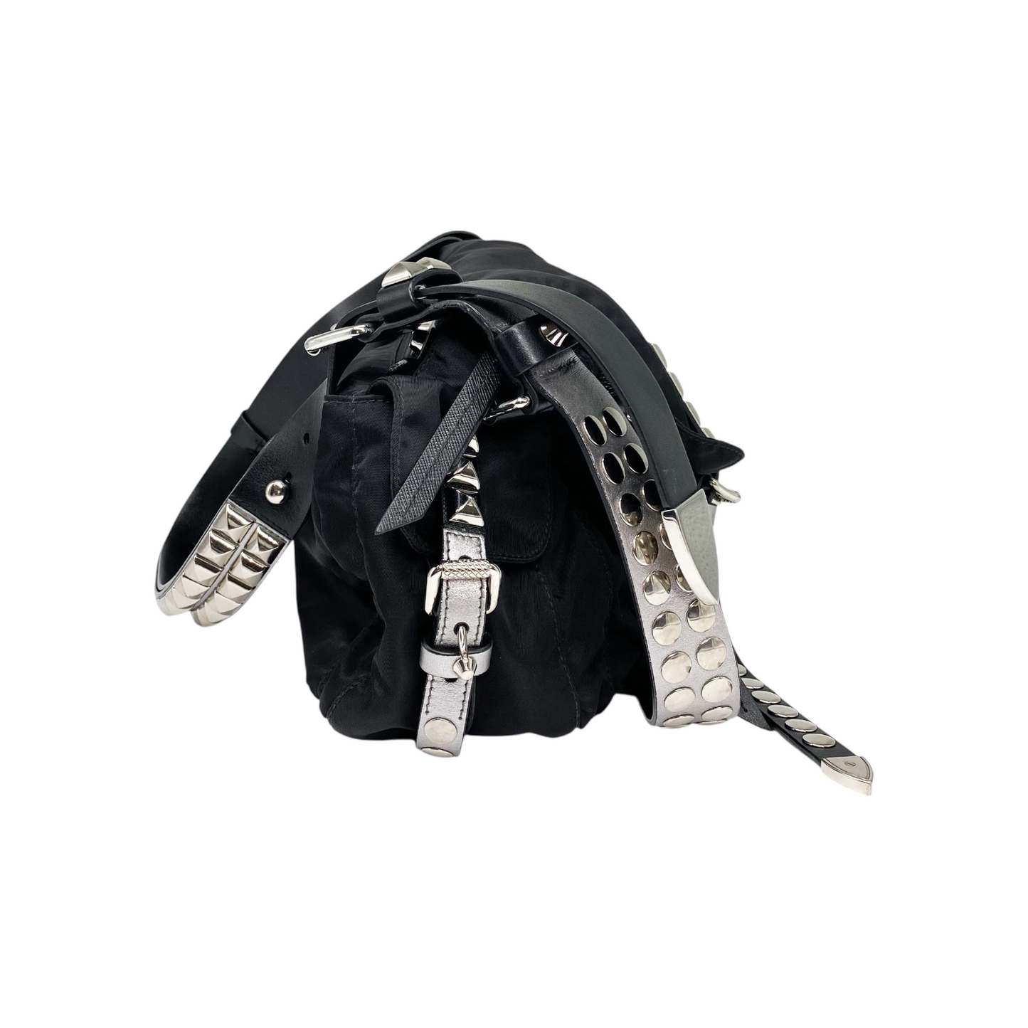 Prada Black New Vela Elektra Studded Messenger Bag