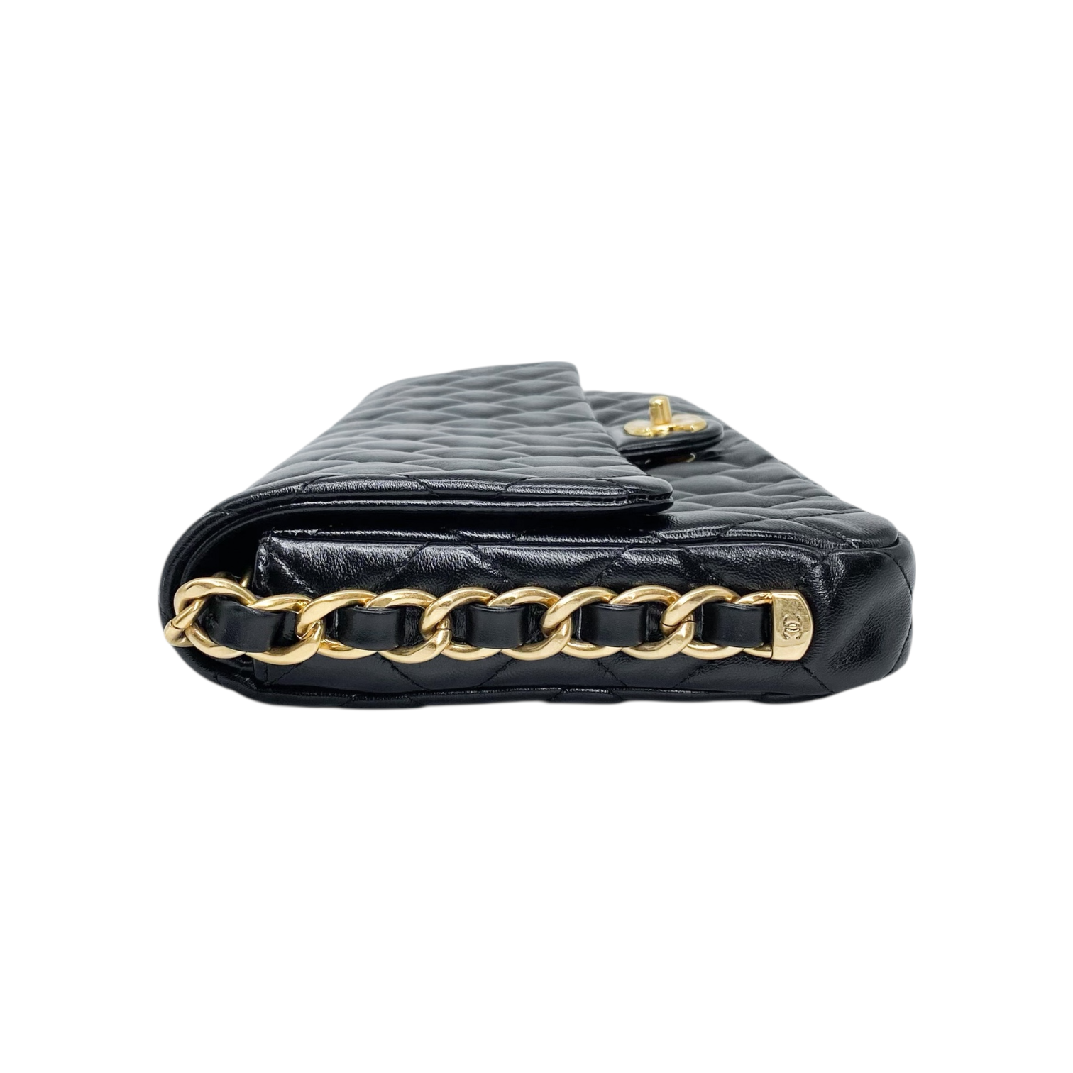 Chanel Black Glazed Maxi Clutch