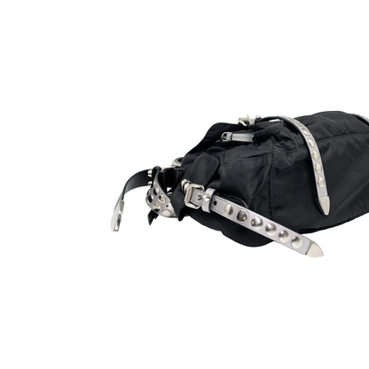 Prada Black New Vela Elektra Studded Messenger Bag