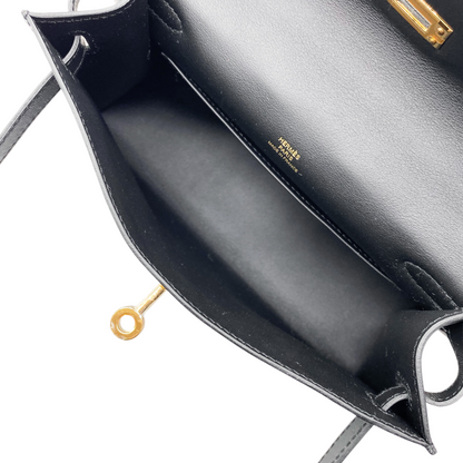 Hermes Kelly Pochette Black Swift Gold Hardware