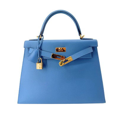 Hermes Kelly 28 Sellier Blue Brighton Epsom Gold Hardware