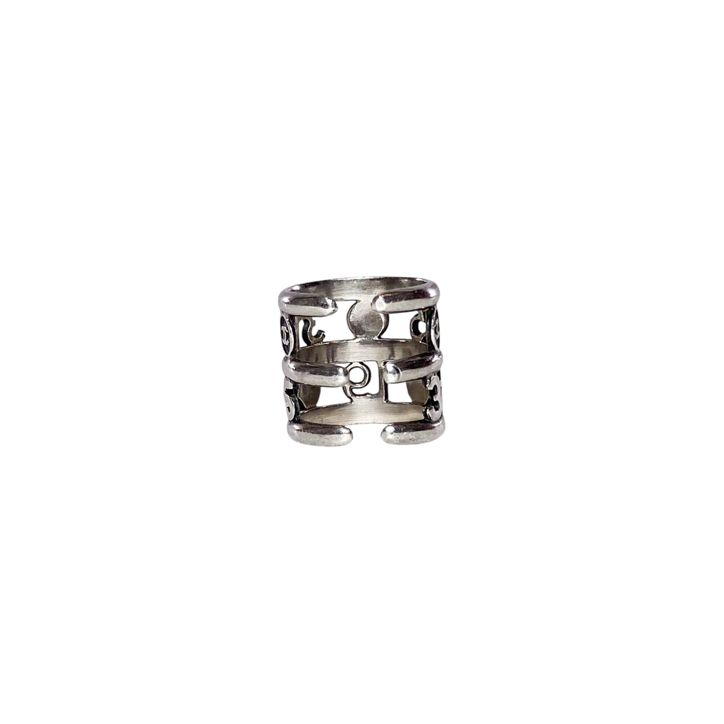 Chanel Silver Logo Stacked Ring