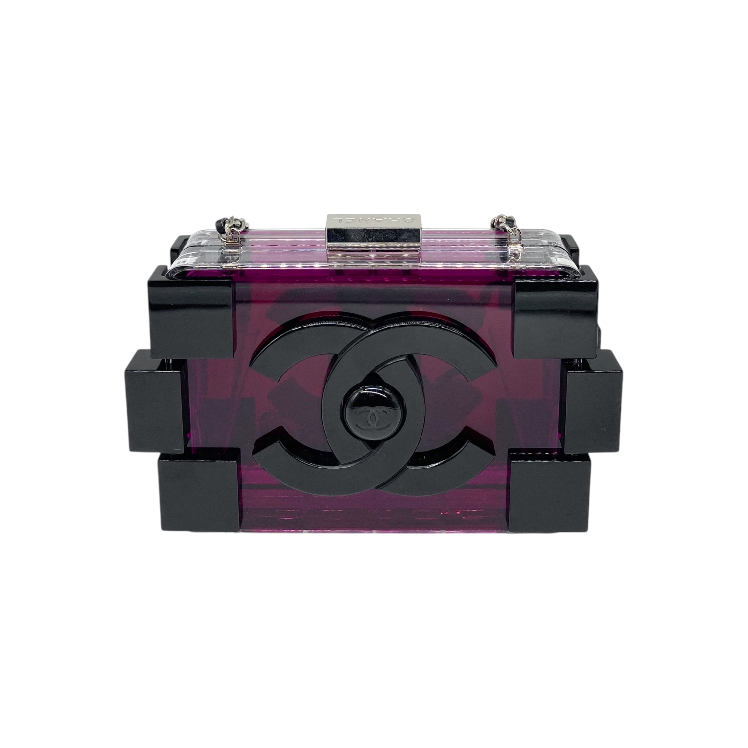 Chanel Purple Black Plexiglass Boy Lego Clutch Bag