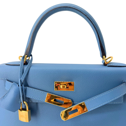 Hermes Kelly 28 Sellier Blue Brighton Epsom Gold Hardware