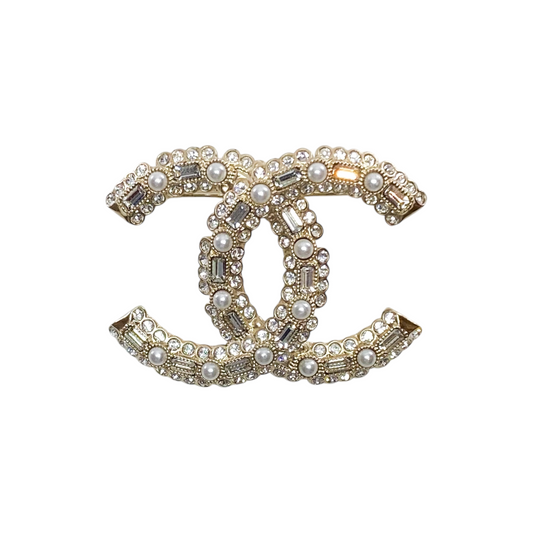 Chanel CC Crystal Baguette Pearl Brooch