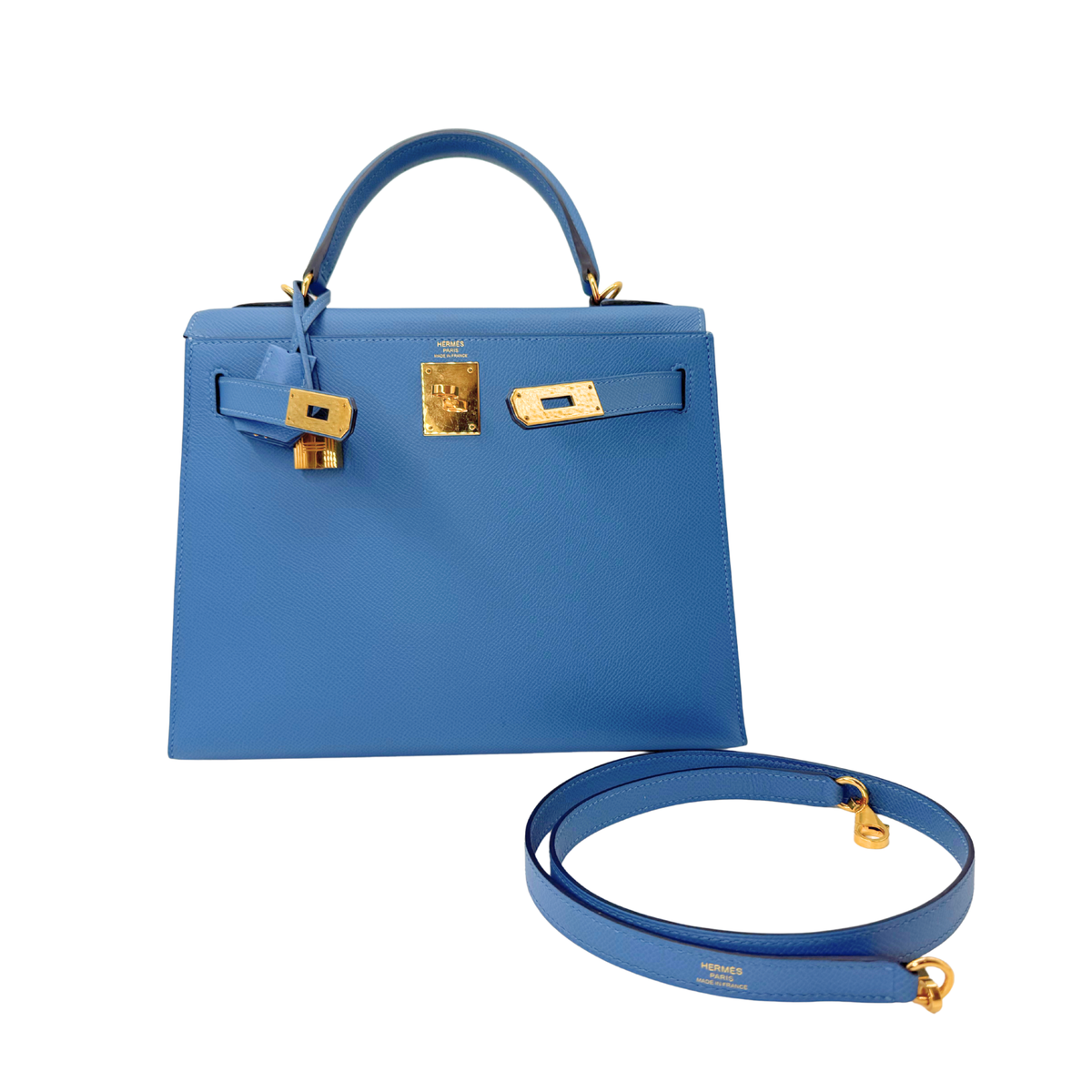Hermes Kelly 28 Sellier Blue Brighton Epsom Gold Hardware