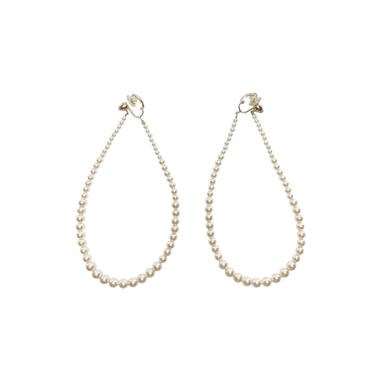 Chanel Pearl Long Hoop Clip-On Earrings