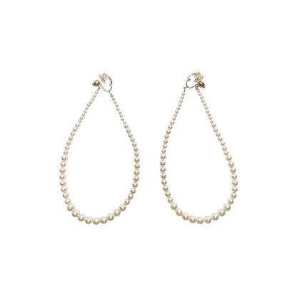 Chanel Pearl Long Hoop Clip-On Earrings