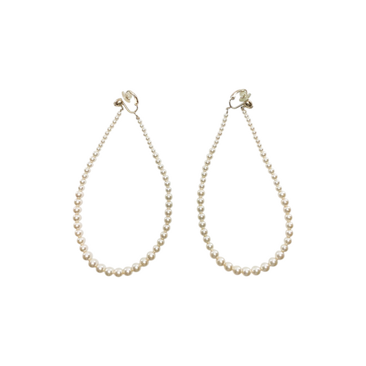 Chanel Pearl Long Hoop Clip-On Earrings