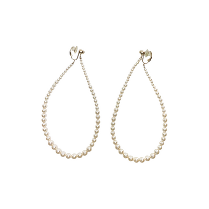 Chanel Pearl Long Hoop Clip-On Earrings