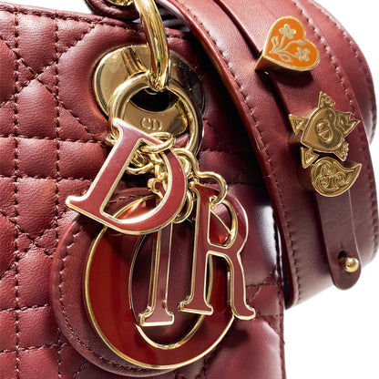 Dior Burgundy Small Lady Dior with Charm Strap GHW