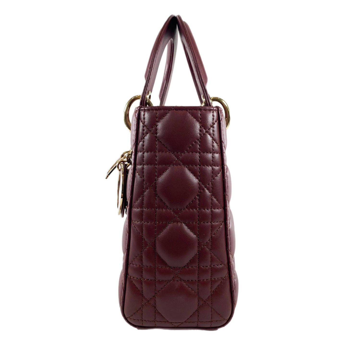 Dior Burgundy Small Lady Dior with Charm Strap GHW