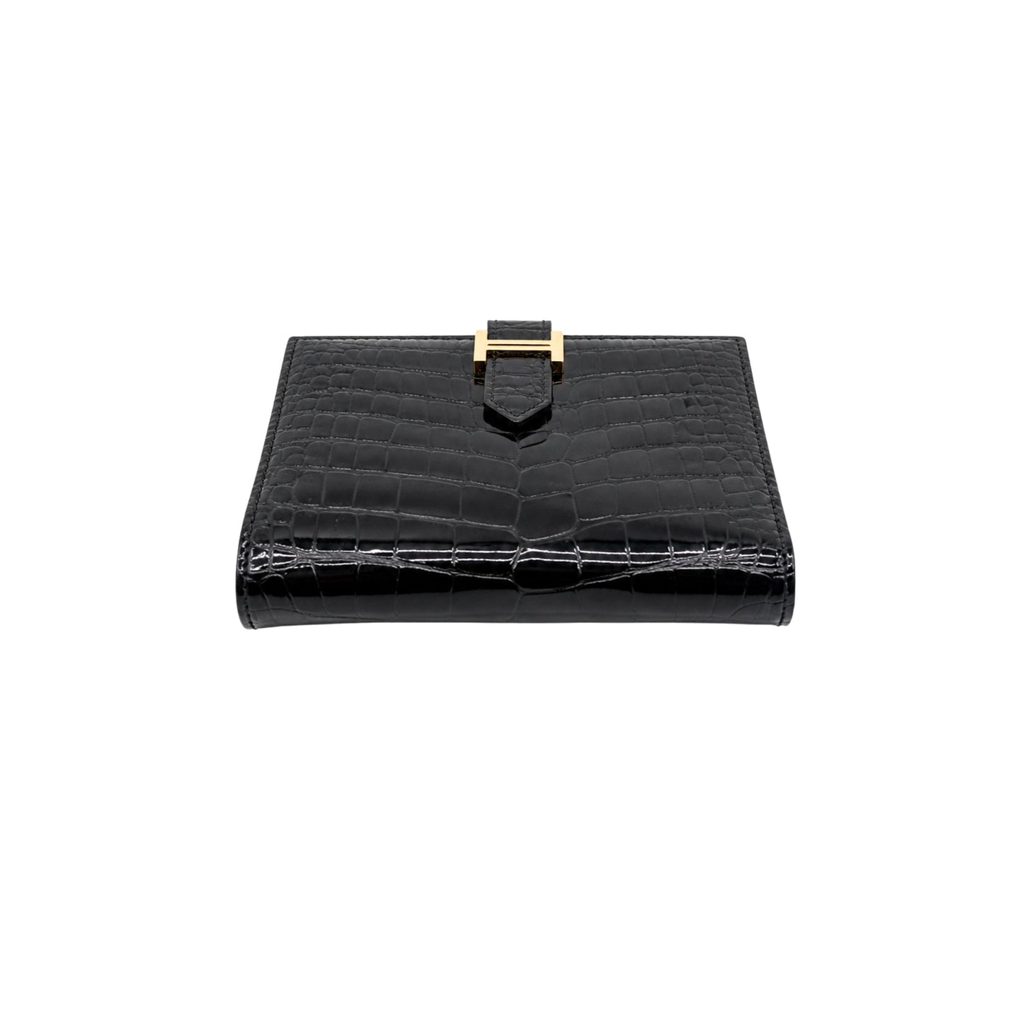 Hermes Bearn Black Shiny Alligator Wallet