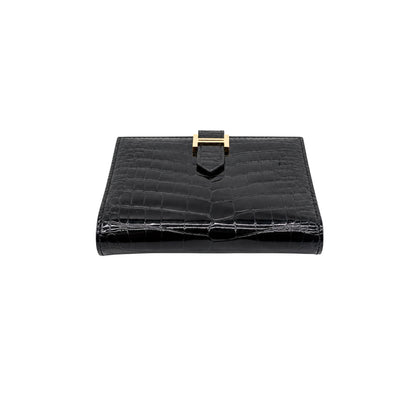 Hermes Bearn Black Shiny Alligator Wallet
