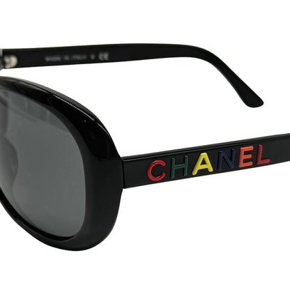 Chanel Round Oversized Sunglasses with Colorful Letters