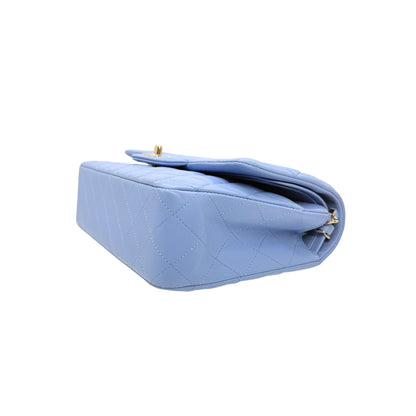 Chanel Blue Medium Double Flap Lambskin in Light Gold-tone Hardware