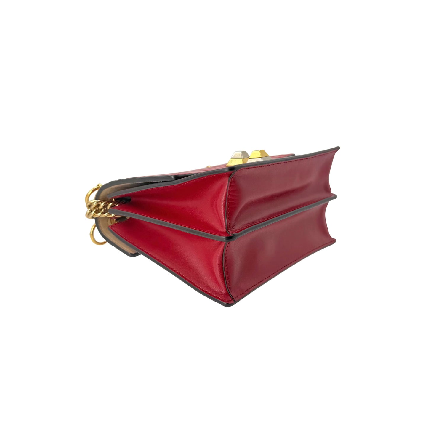 Fendi Khan Small Red Zucca with Chain Shoulder Strap