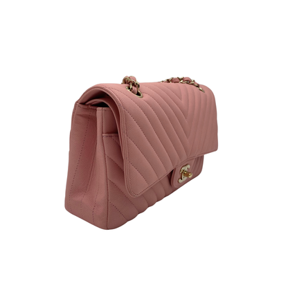 Chanel Chevron Quilted Caviar Medium Double Flap Bag Light Sakura Pink