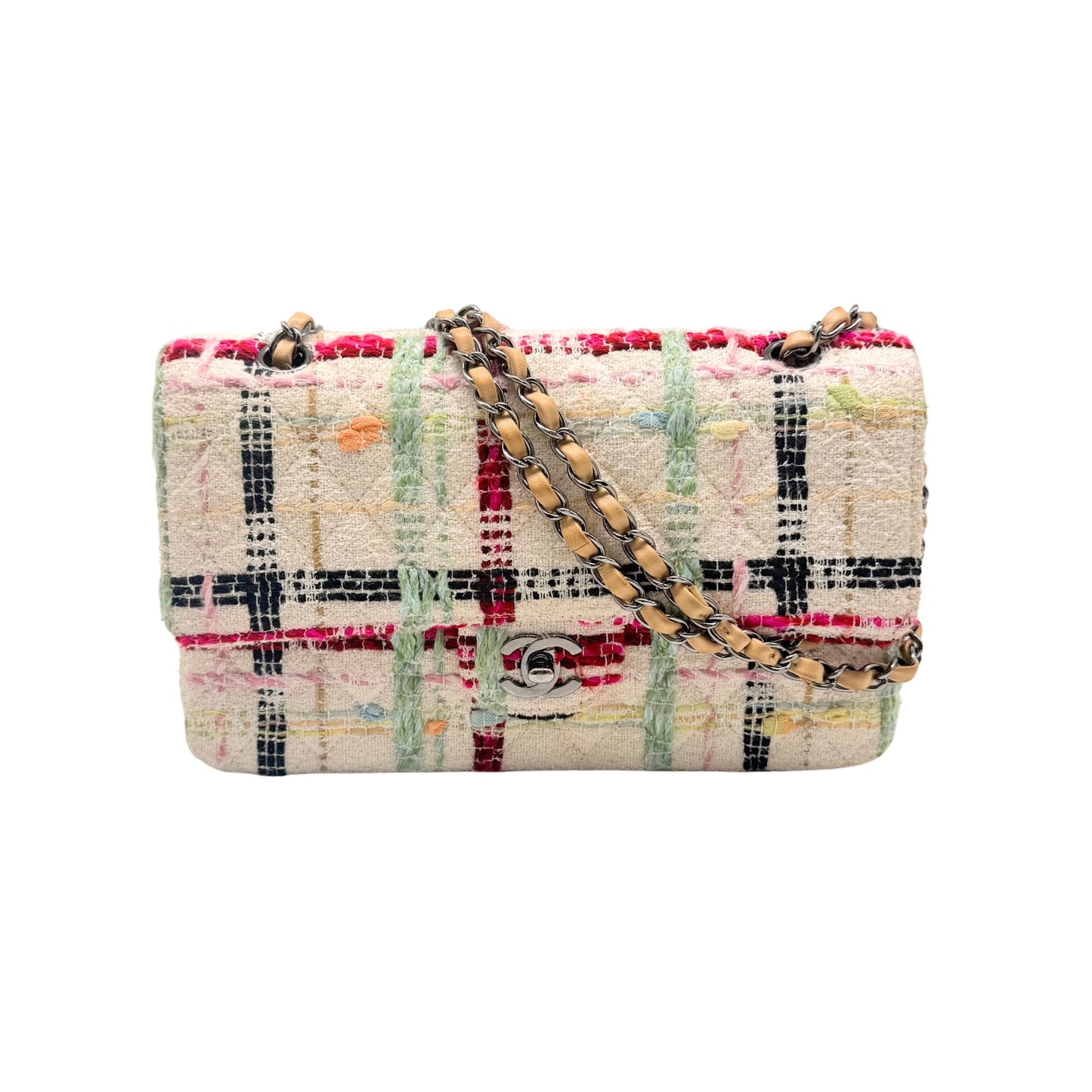 Chanel Tweed Medium Double Flap in Pink & Ivory