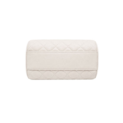 Chanel White Caviar Barrel Bag with Silver Hardware