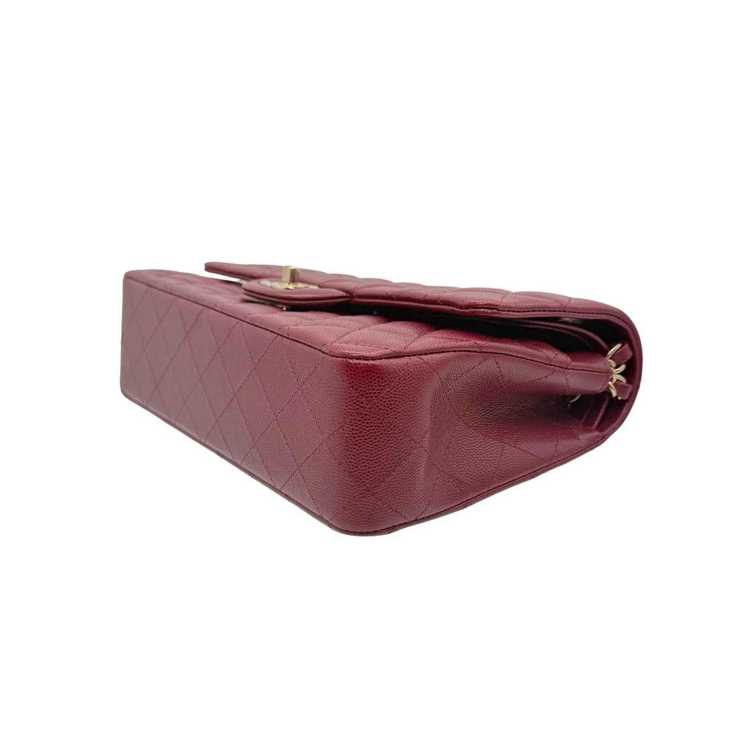 Chanel Medium Burgundy Double Flap in Caviar Leather with Light Gold-tone Hardware