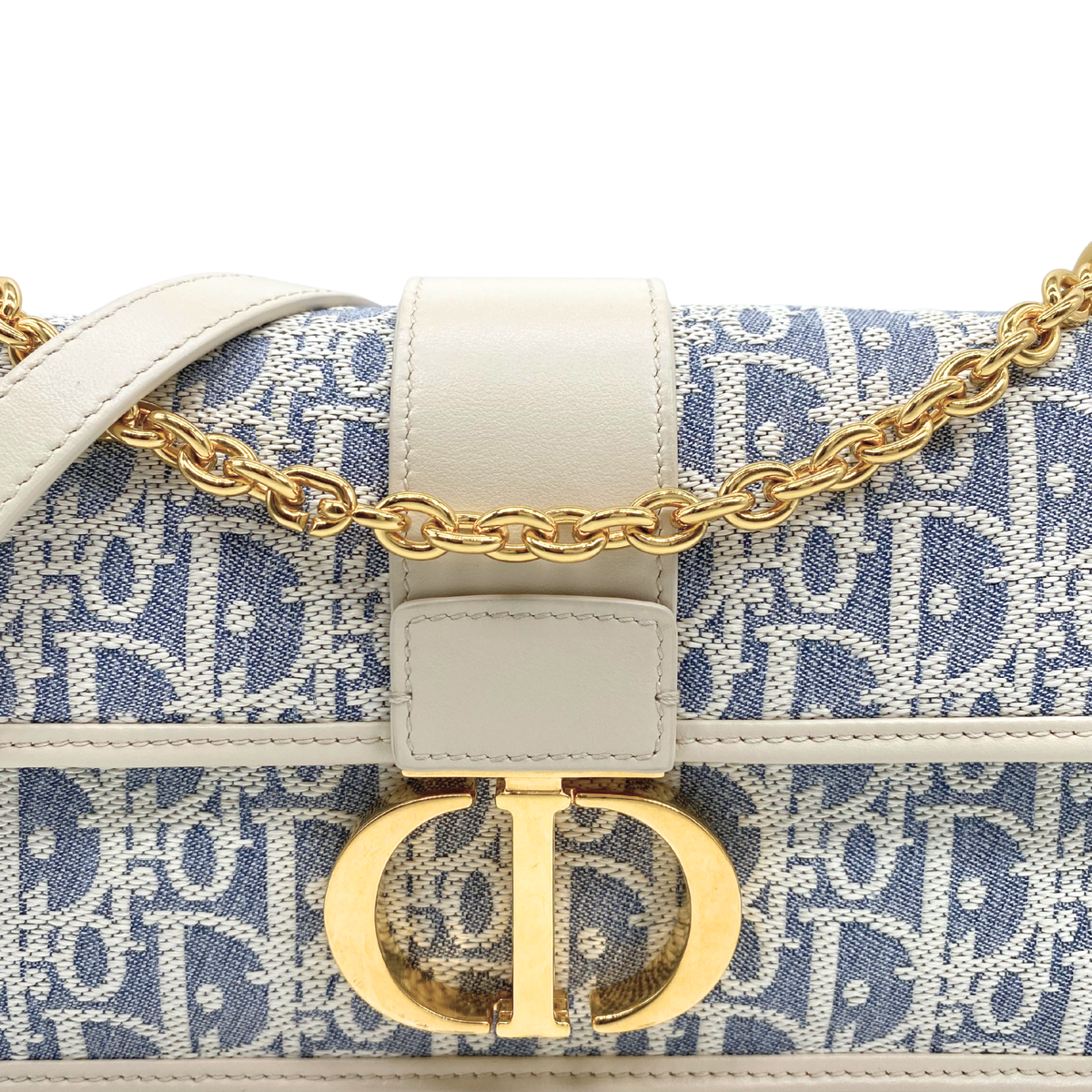 Dior 30 Montaigne East -West Grey Canvas Oblique Bag with Chain