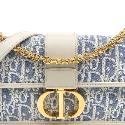 Dior 30 Montaigne East -West Grey Canvas Oblique Bag with Chain