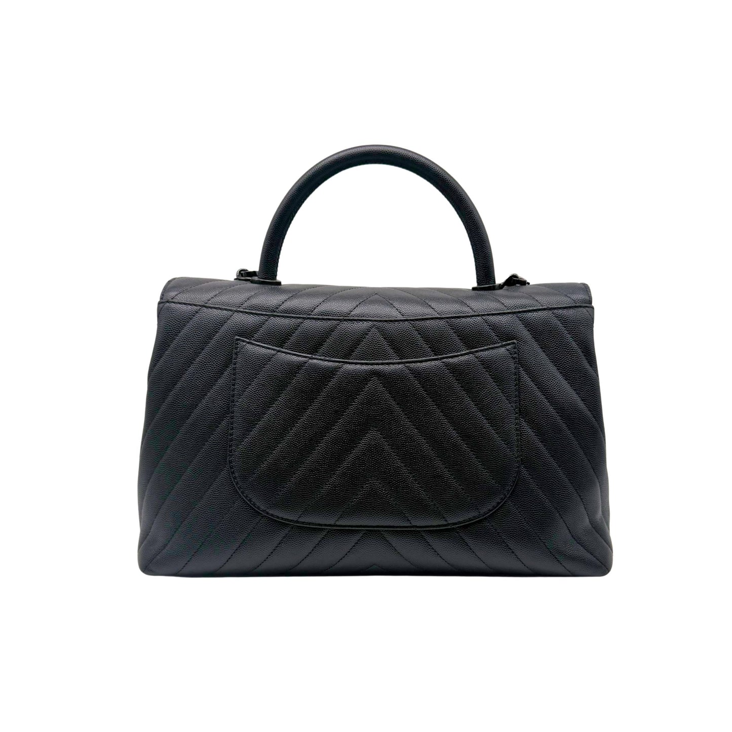 Chanel Coco Handle Flap Bag in Chevron Caviar with So Black Hardware