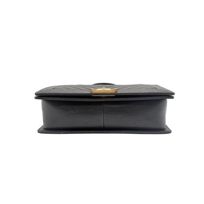 Chanel Black Chevron Glazed Caviar Boy Bag