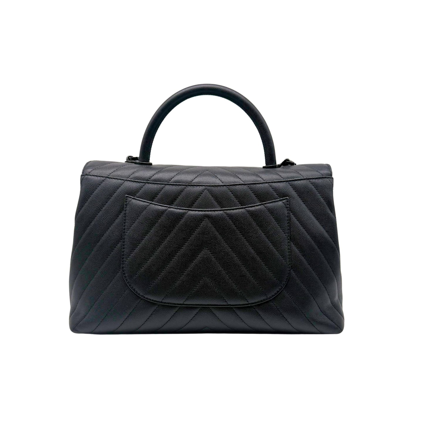 Chanel Coco Handle Flap Bag in Chevron Caviar with So Black Hardware
