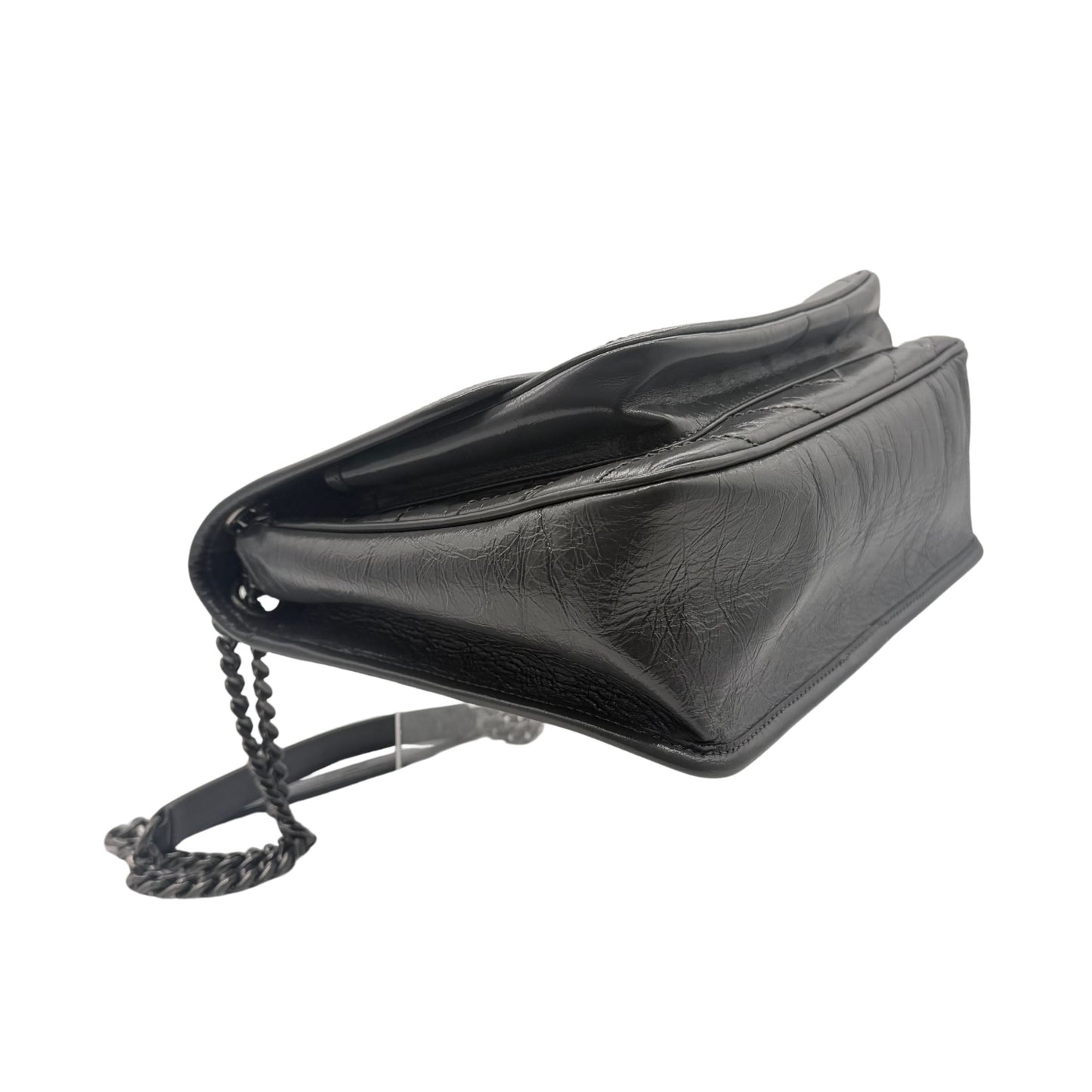 Saint Laurent Grey Fog Nikki Medium Crinkled Calfskin Shoulder Bag