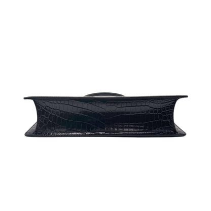 A Mcqueen Crocodile Embossed Frame Bag in Black