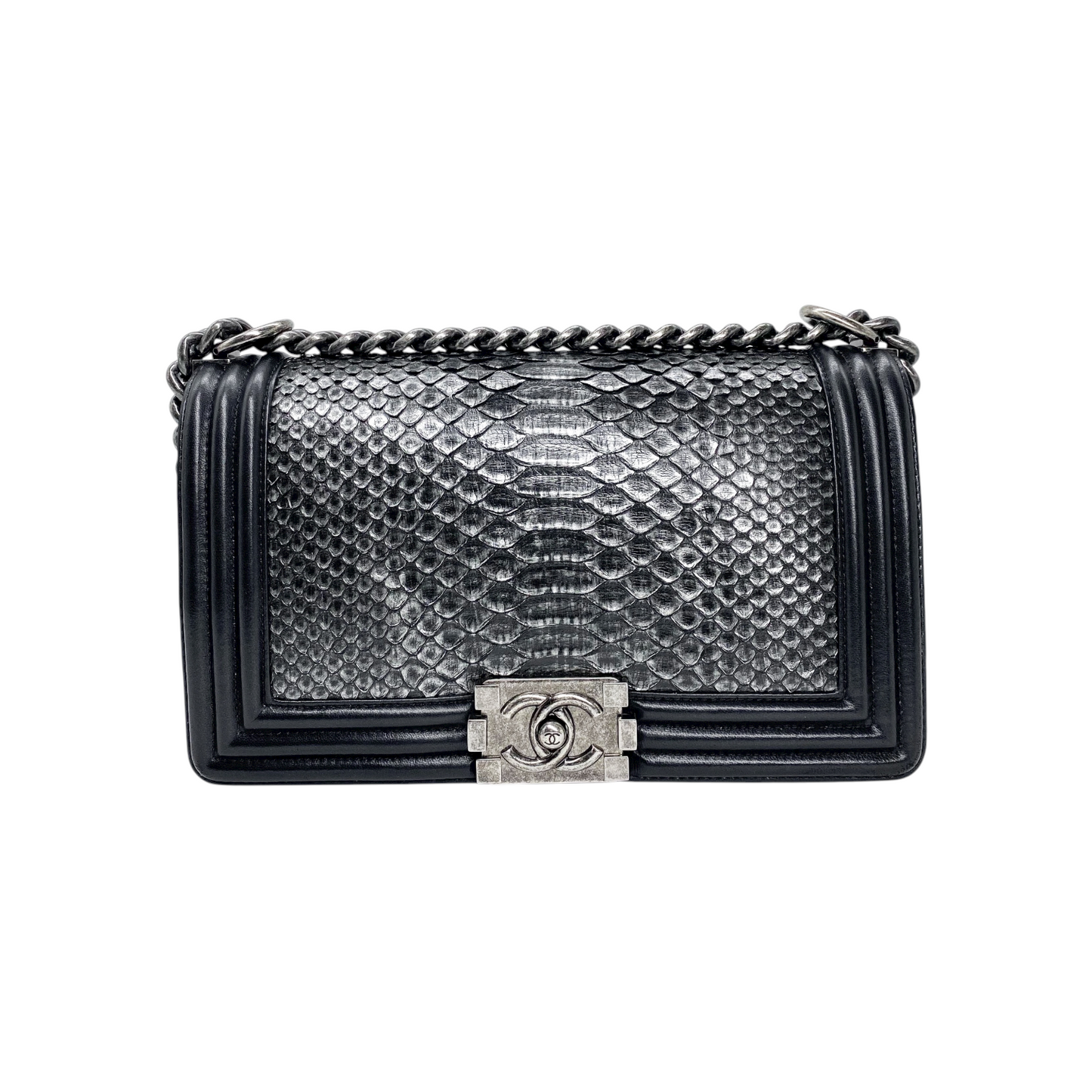 Chanel Black Silver Python Old Medium Boy Bag