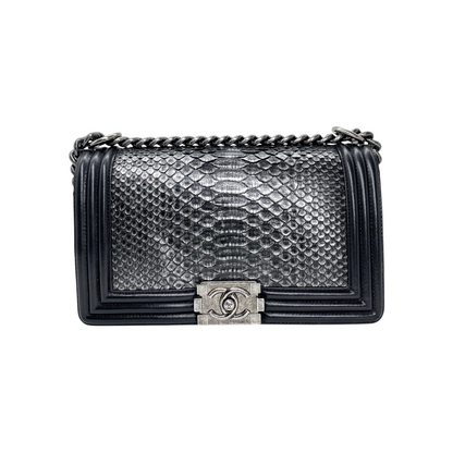 Chanel Black Silver Python Old Medium Boy Bag