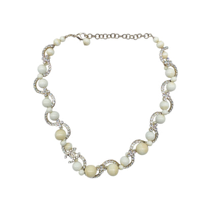 Chanel White Ivory Gold Crystal Interwoven Necklace