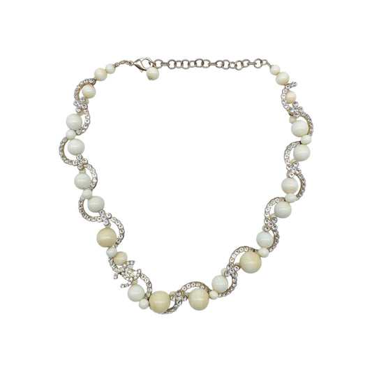 Chanel White Ivory Gold Crystal Interwoven Necklace
