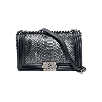 Chanel Black Silver Python Old Medium Boy Bag
