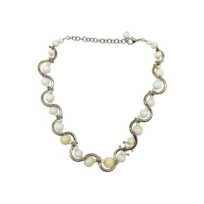 Chanel White Ivory Gold Crystal Interwoven Necklace