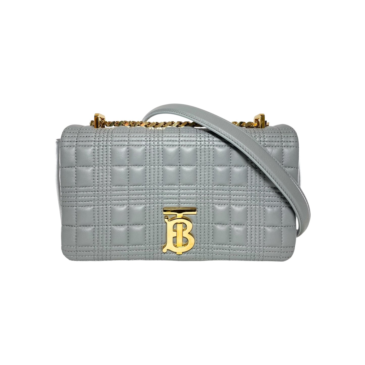 Burberry Grey Quilted TB Logo Lola Flap Bag