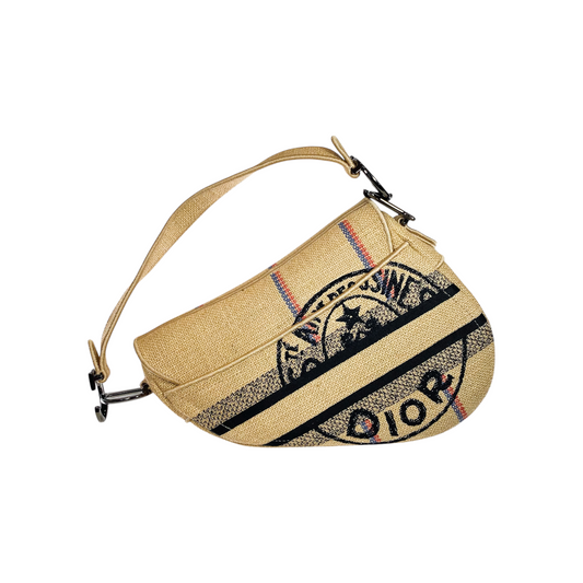 Dior Beige Union Embroidered Jute Saddle Bag