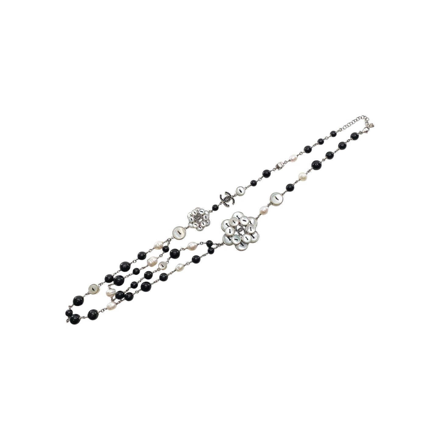 Chanel Black White Pearl CC Logo Necklace