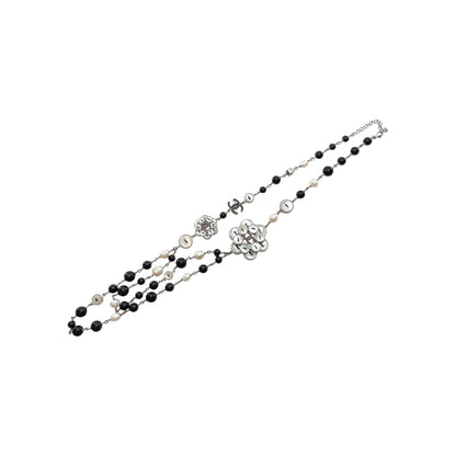Chanel Black White Pearl CC Logo Necklace