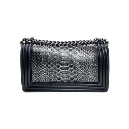 Chanel Black Silver Python Old Medium Boy Bag